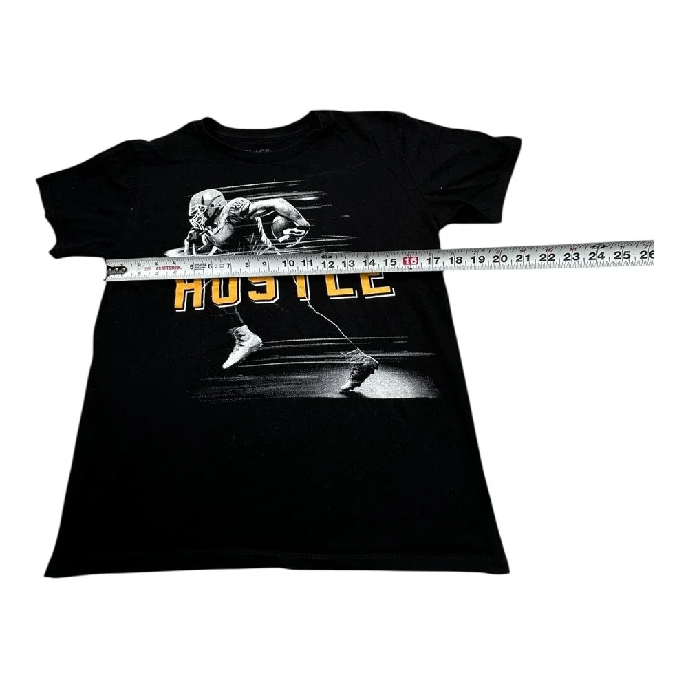 The Childrens‎ Place Boys Graphic T Shirt Black Hustle Football Player XL 14 16